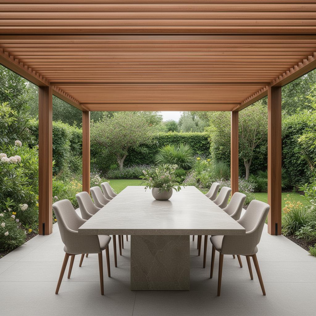 Pergola bioclimatique avec table à manger